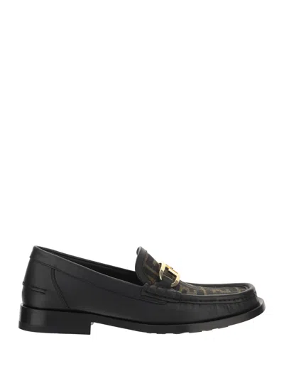 Fendi Leather Loafers With Buckle Detail In Black