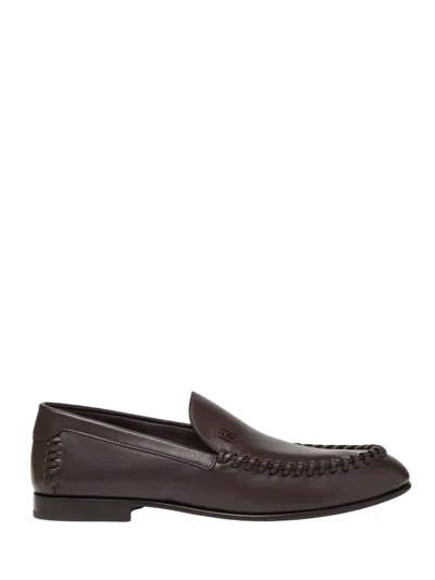 Fendi Loafers Leather In Brown