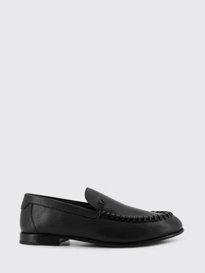 Fendi Men Leather Loafers With Metal Ff Logo In Black