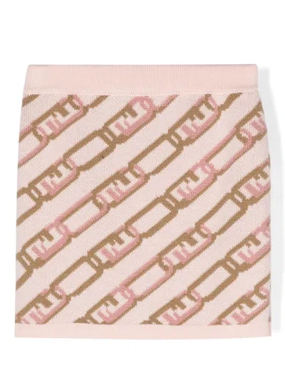 Fendi Kids' Lock Logo Knitted Wool Skirt In Pink