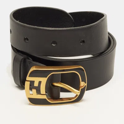 Pre-owned Fendi Logo 95 Cm Buckle Belt Black Leather