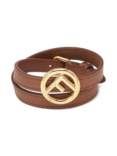 Pre-owned Fendi Logo-appliqué Bracelet In Brown