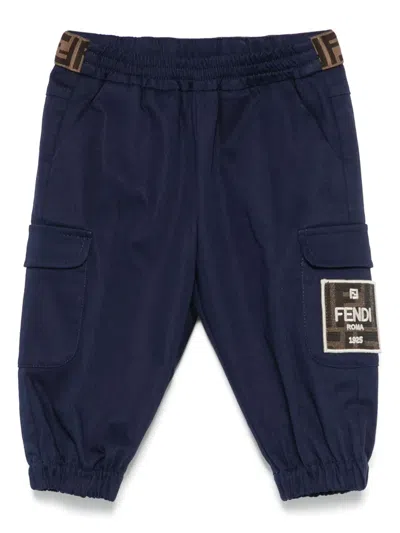 Fendi Babies' Logo-appliqué Cargo Trousers In Blue