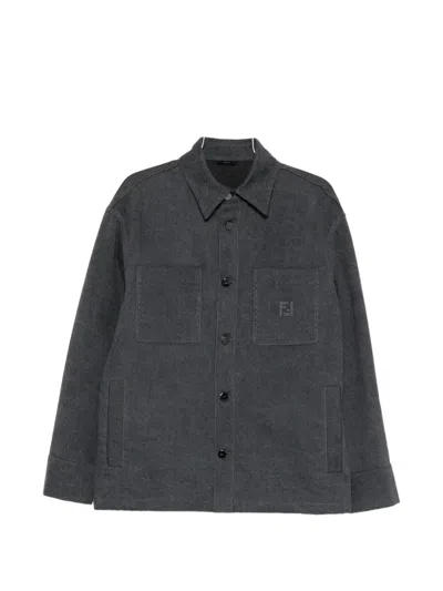 Fendi Logo-appliqué Shirt Jacket In Gray