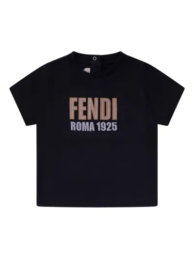 Fendi Babies' Logo-appliqué T-shirt In Blue