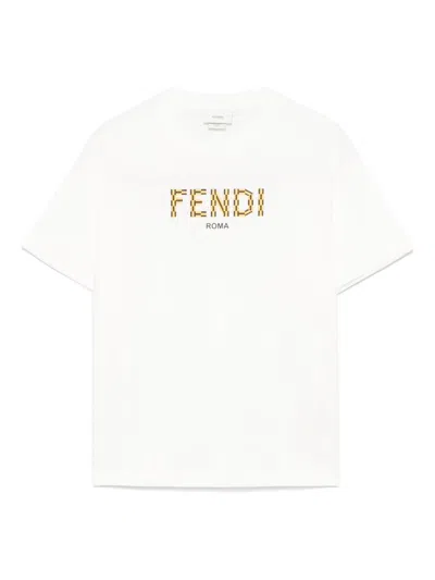 Fendi Kids' Logo-appliqué T-shirt In White
