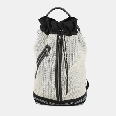 Pre-owned Fendi Logo Backpack Ivory/black Nylon Mesh