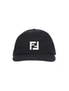 Fendi Men Denim Baseball Hat With Logo Embroidery In Black