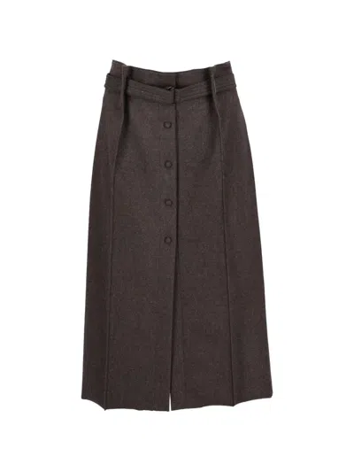 Pre-owned Fendi Logo Belted Midi Skirt In Brown