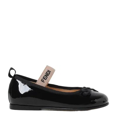 Fendi Logo Bow Ballet Shoes In Nero