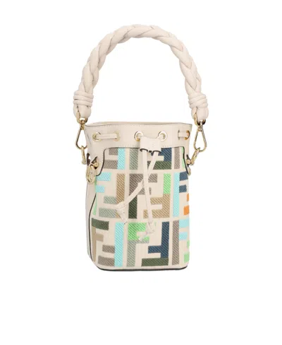 Fendi Logo Bucket Shoulder Bag In Nude