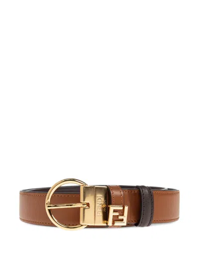 Fendi Logo Plaque Reversible Belt In Brown