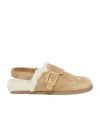 Fendi Logo Buckle Slippers In Nude