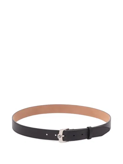 Fendi Logo-buckle Leather Belt In Black
