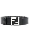 Fendi Logo-buckle Leather Belt In Black