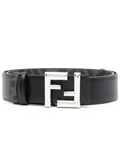 Fendi Logo-buckle Leather Belt In Black