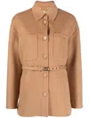 Fendi Logo-buckle Single-breasted Coat In Braun