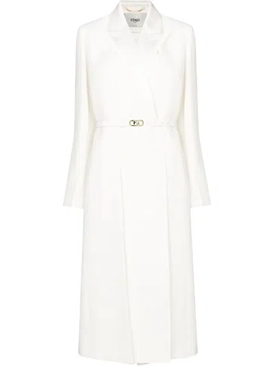 Fendi Logo-buckle Single-breasted Coat In Neutrals