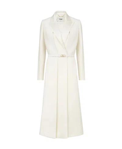 Fendi Logo-buckle Single-breasted Coat In White
