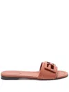 Fendi Baguette Leather Slides In Brown