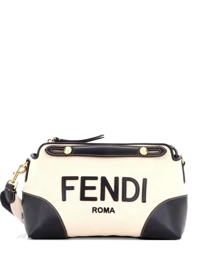 Pre-owned Fendi Logo By The Way Canvas And Leather Medium Satchel In Black