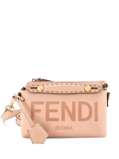 Pre-owned Fendi Logo By The Way Embossed Leather Mini Satchel In Neutrals