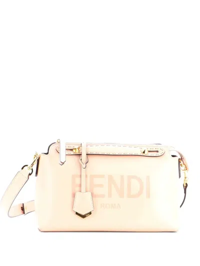 Pre-owned Fendi Logo By The Way Satchel Embossed Leather Medium Shoulder Bag In Pink