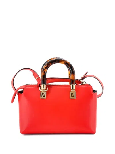 Pre-owned Fendi Logo By The Way Top Handle Bag Embossed Leather Mini Crossbody Bag In Red