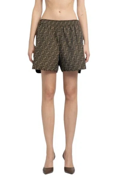 Fendi Women Brown Shorts With All-over Ff Monogram In Cotton Blend Woman