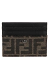 Fendi Brown Card-holder With Metal Lettering In Leather And Ff Canvas Man
