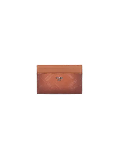 Fendi Logo Card Holder In Brown