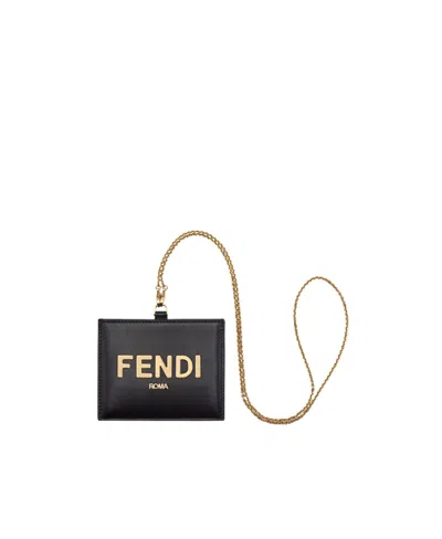 Fendi Logo Chain-strap Wallet In Black