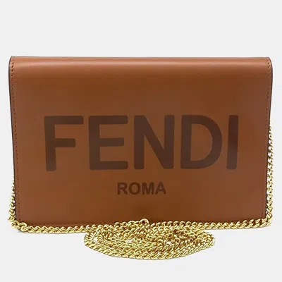 Pre-owned Fendi Logo Chain Wallet Crossbody Bag (8bs006) In Brown