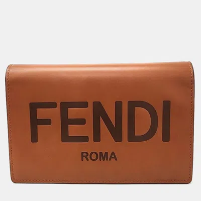 Pre-owned Fendi Logo Chain Wallet Crossbosy Bag In Brown