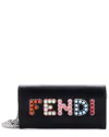 Fendi Logo Continental Wallet On Chain Studded Leather (authentic Pre-loved)