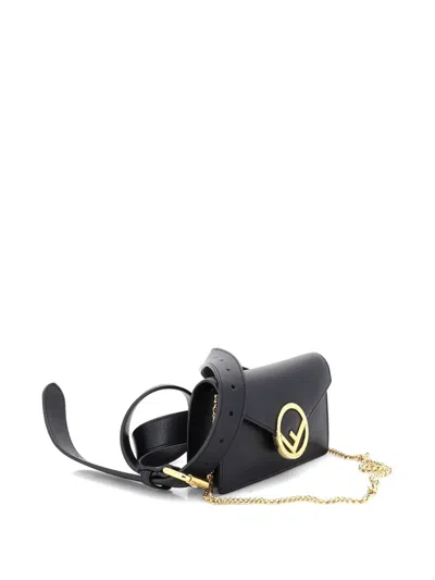Pre-owned Fendi Logo Convertible Leather Belt Bag In Black