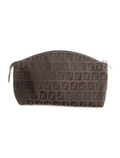 Pre-owned Fendi Logo Cosmetic Bag In Brown