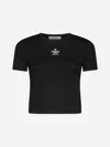 Fendi Logo Cotton Cropped T-shirt In Black