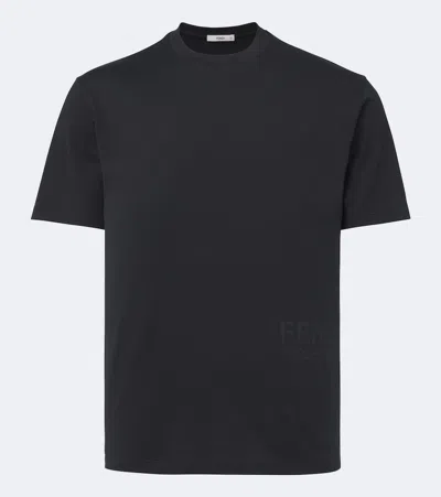 Fendi Regular-fit Cotton T-shirt With Stencil 1925 Graphic On Left Hem In Black