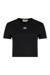 Fendi Logo Cotton Cropped T-shirt In Black
