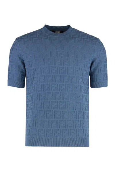 Fendi Logo Cotton T-shirt In Blue