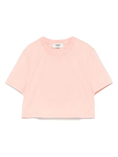Fendi Women Pink T-shirt With Cropped Design And Raised Logo On The Front In Cotton Woman