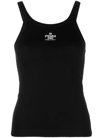 Fendi Women Black Cotton Tank Top In Multi