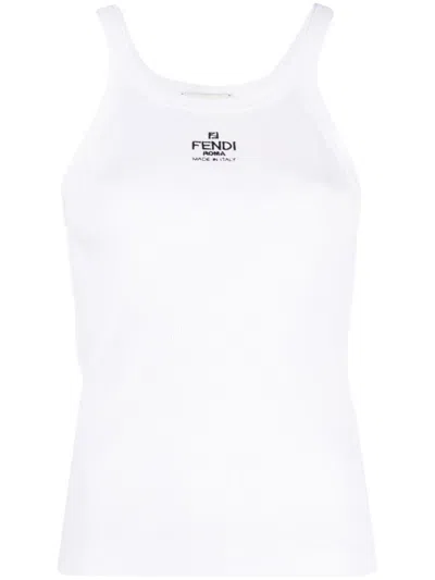 Fendi Logo Cotton Tank Top In White