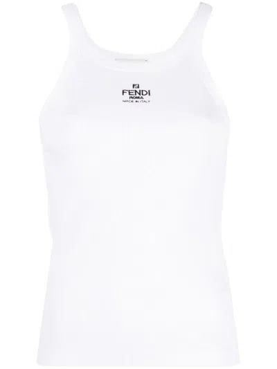 Fendi Logo Cotton Tank Top In White