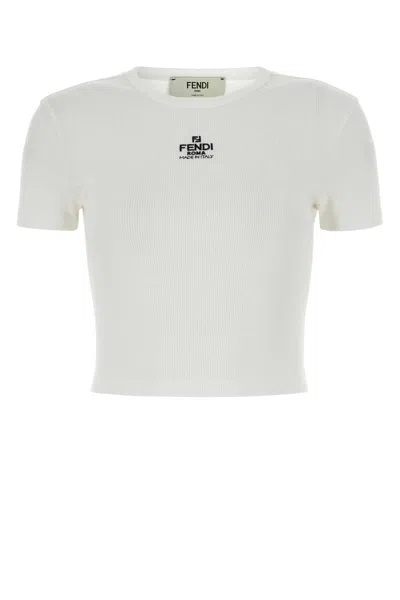 Fendi Ribbed Cotton T-shirt In White