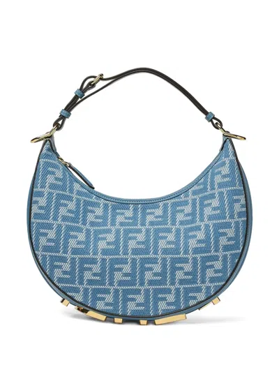 Fendi Logo Crescent Shoulder Bag In Blue