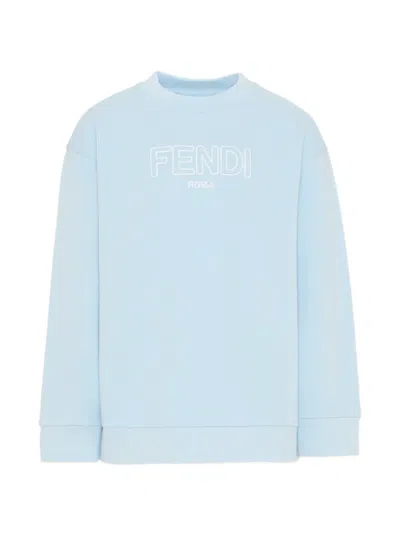 Fendi Kids' Logo Crew-neck Sweatshirt In Blue