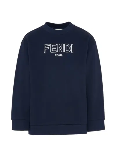 Fendi Kids Logo Crewneck Sweatshirt In Blue
