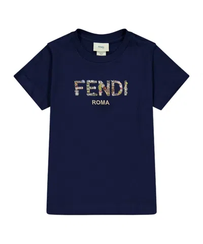 Fendi Kids' Logo Crew Neck T-shirt In Black